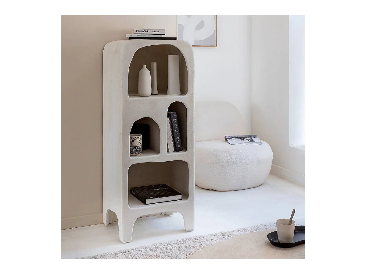 Bibliothèque en bois effet béton blanc Danaé