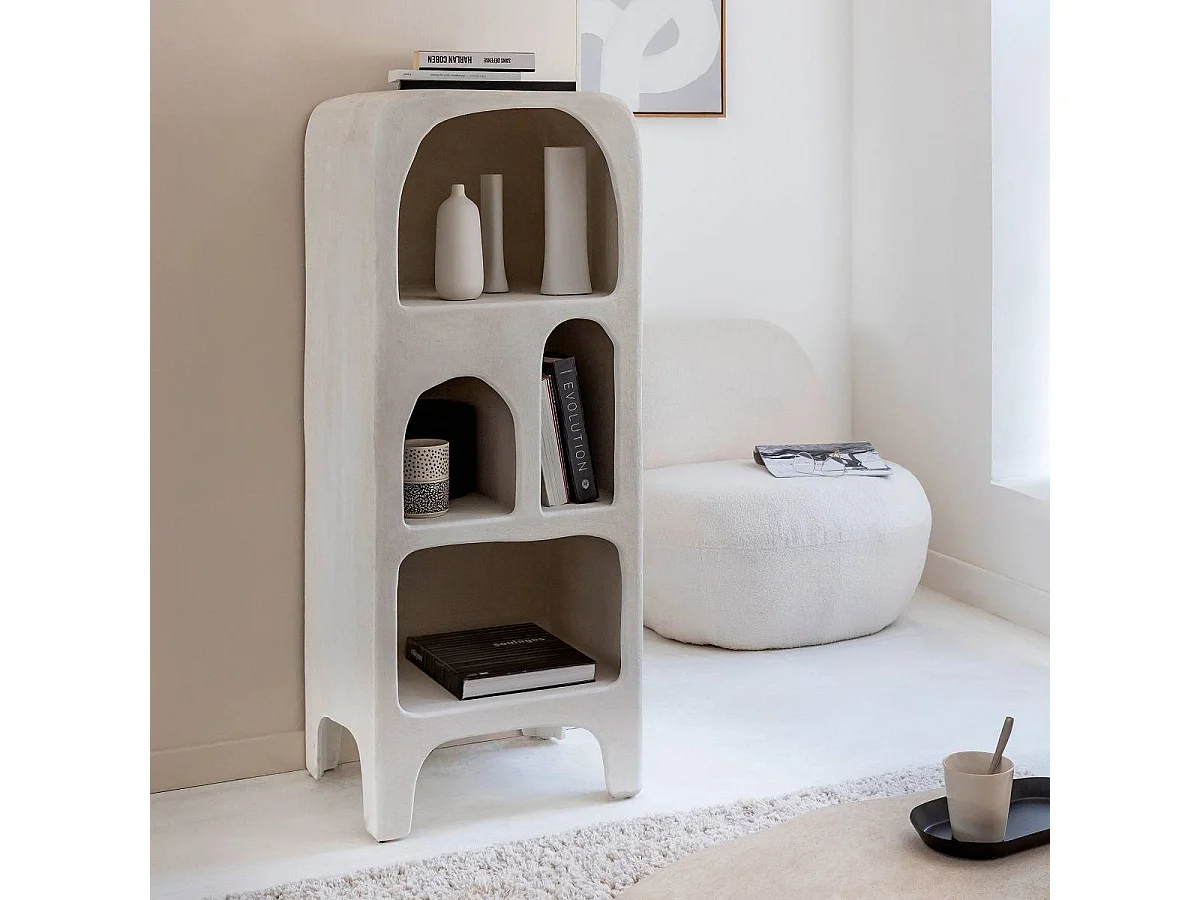 Bibliothèque en bois effet béton blanc Danaé