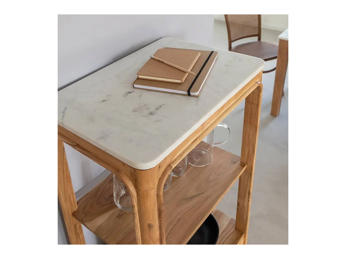 Columna en madera de acacia y mármol Emyr