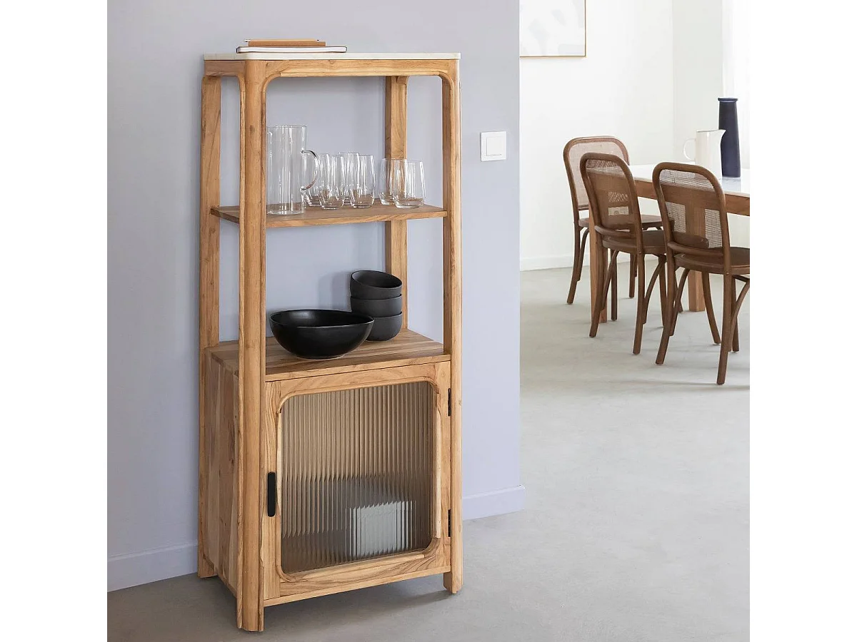 Colonne en bois d'acacia et marbre Emyr