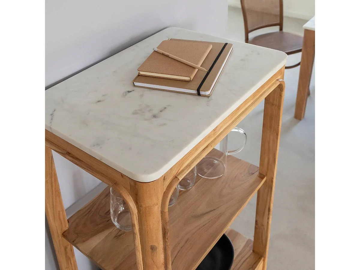 Colonne en bois d'acacia et marbre Emyr