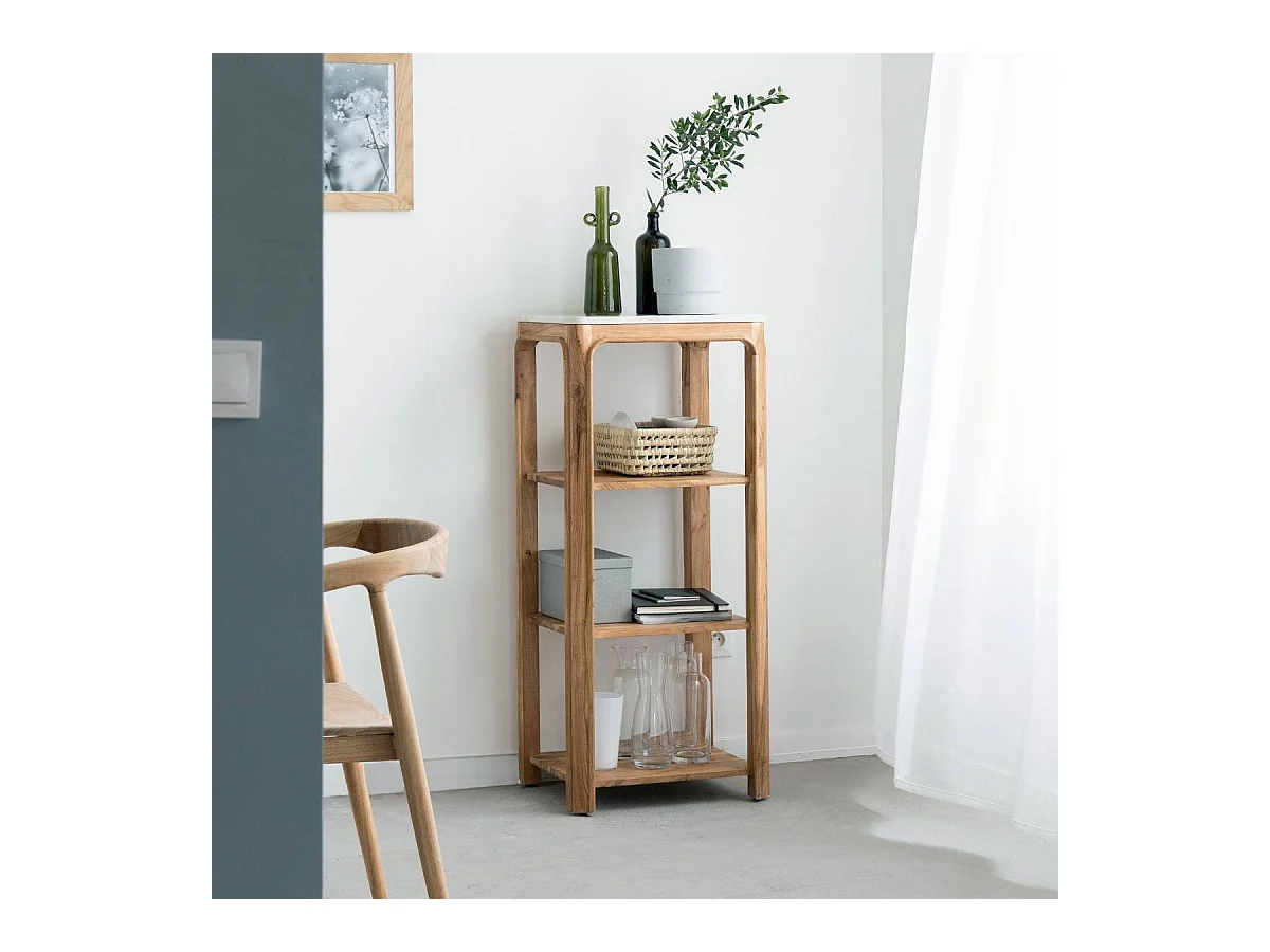 Etagère carrée en bois d'acacia et marbre Emyr
