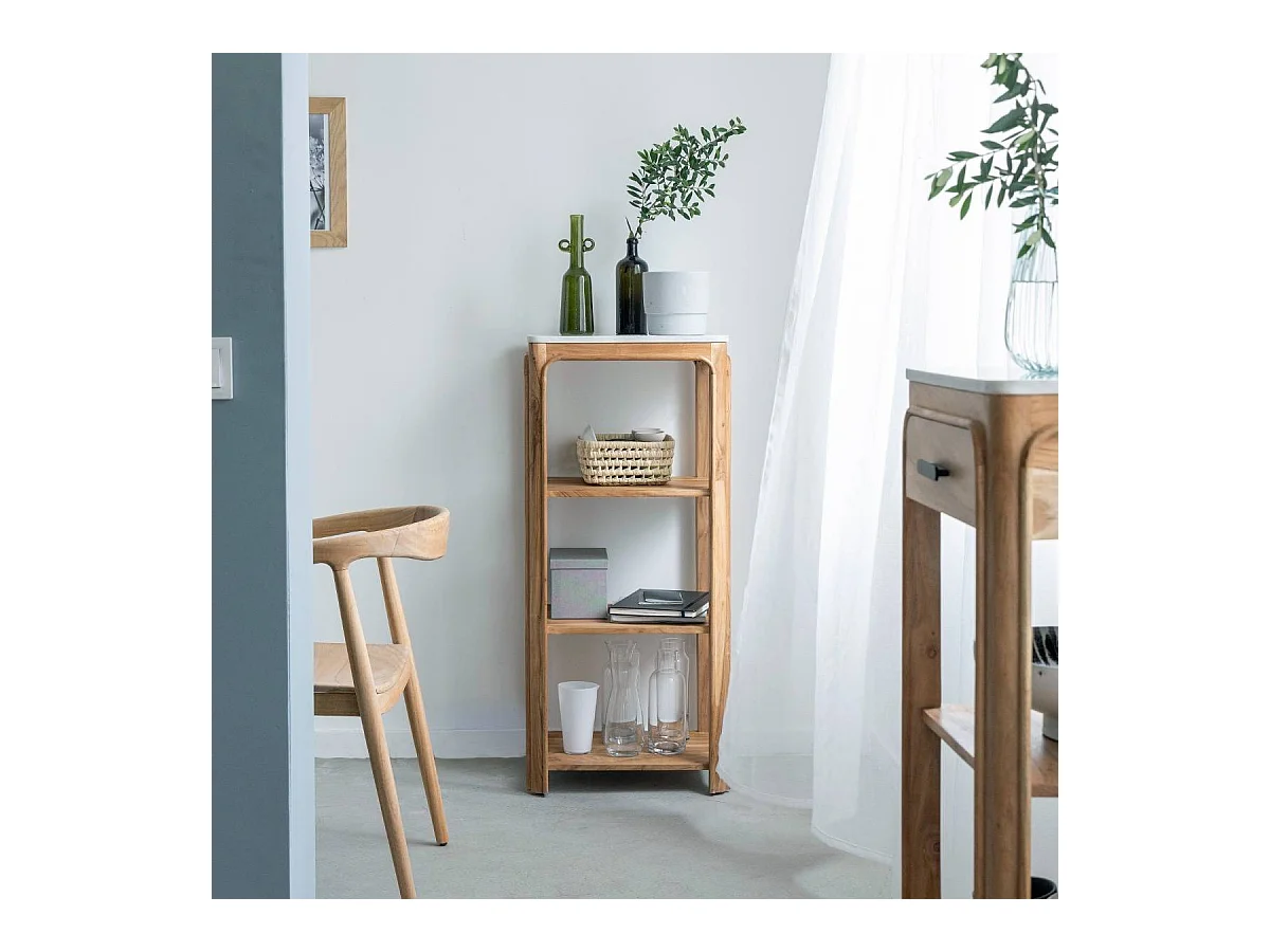 Etagère carrée en bois d'acacia et marbre Emyr