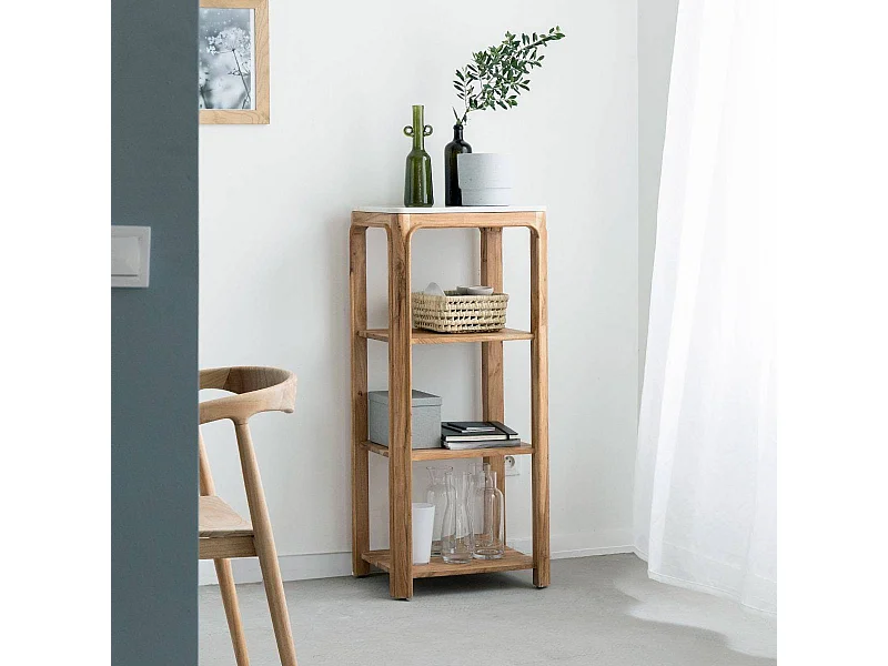 Estantería cuadrada en madera de acacia y mármol Emyr