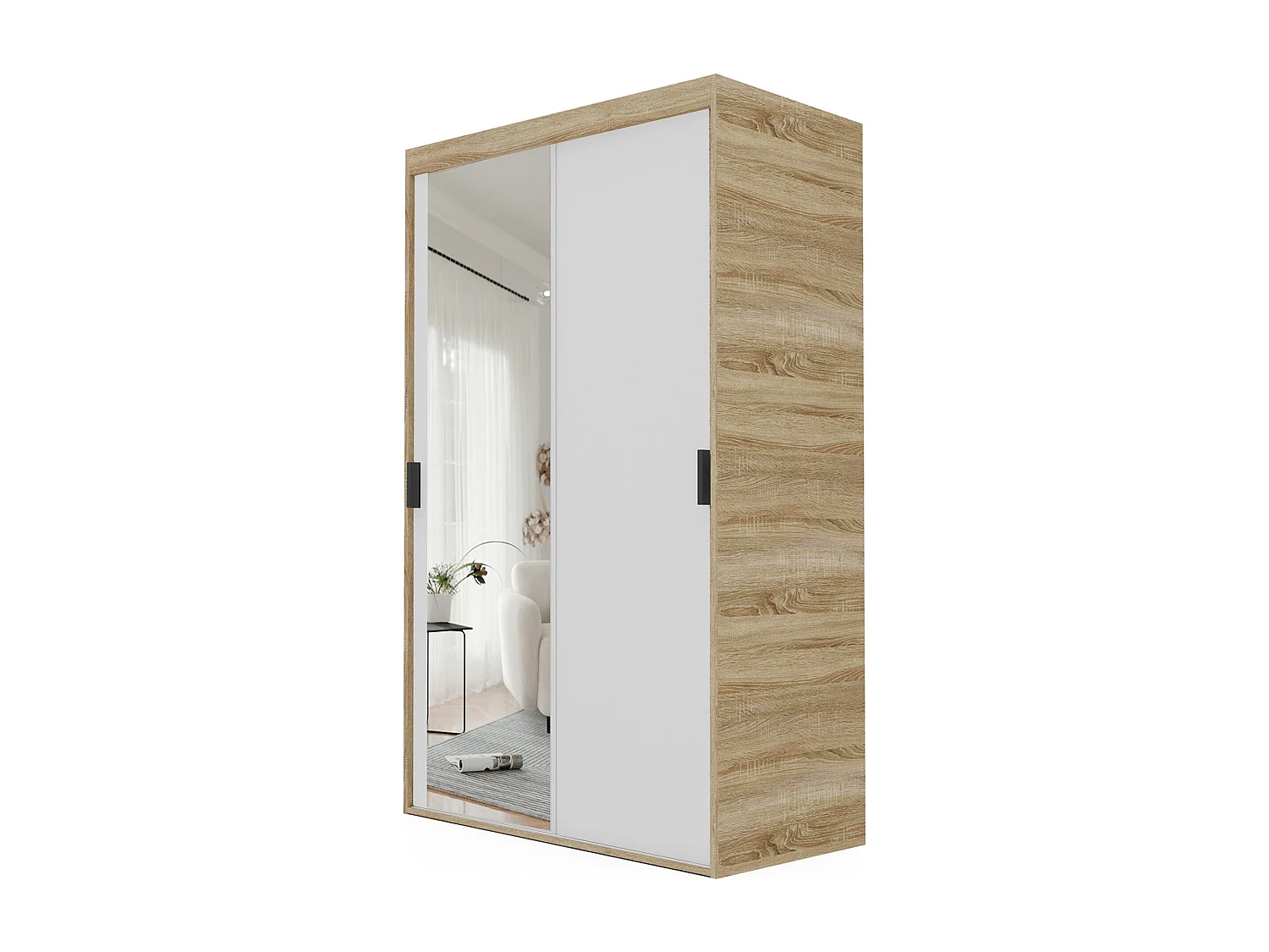 Armoire coulissante à deux portes PEDRI 120 cm – blanc/chêne sonoma