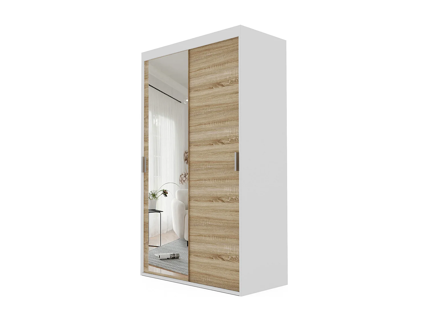 Armoire coulissante à deux portes PEDRI 120 cm – blanc/chêne sonoma