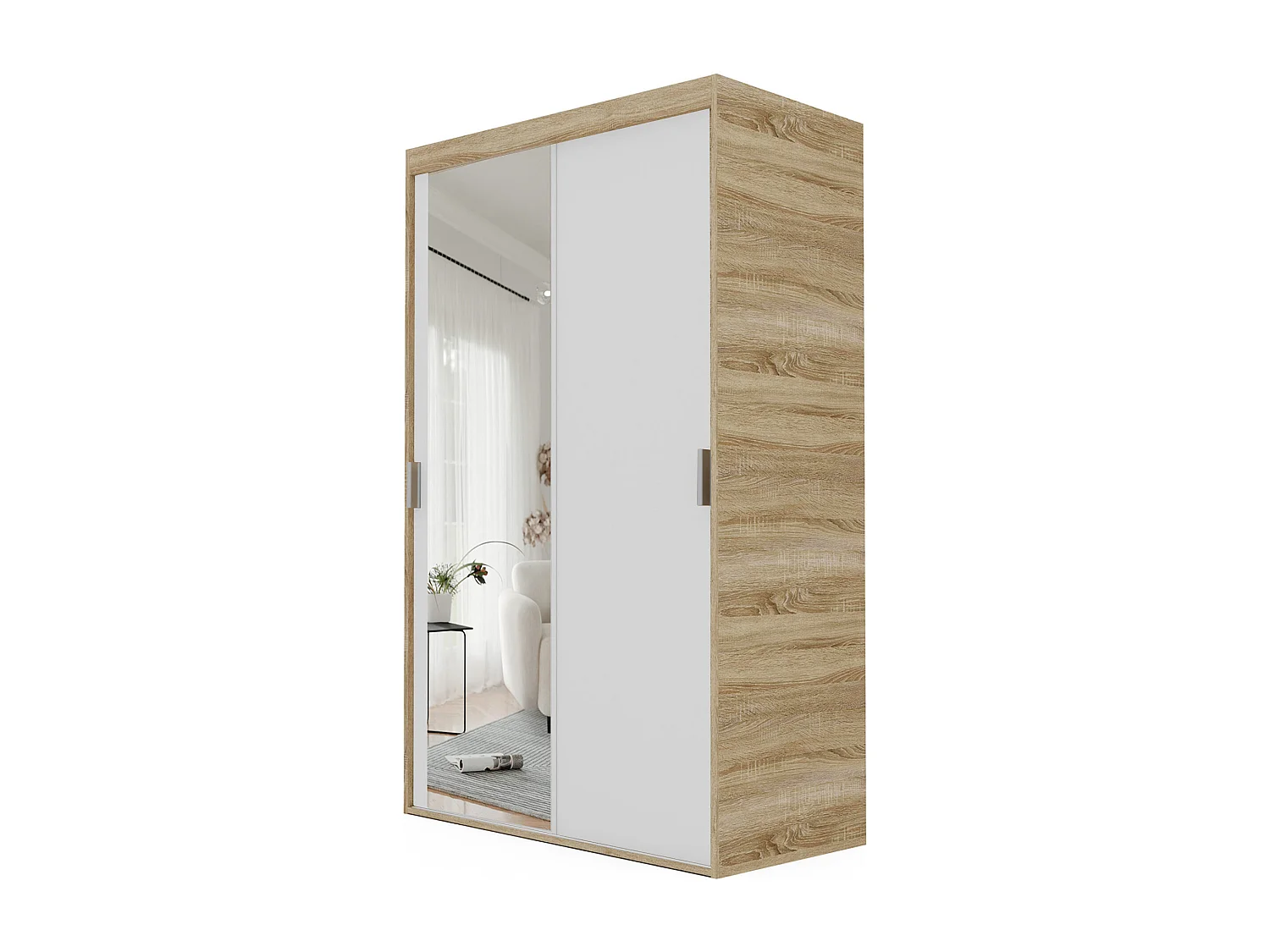 Armoire coulissante à deux portes PEDRI 120 cm – blanc/chêne sonoma