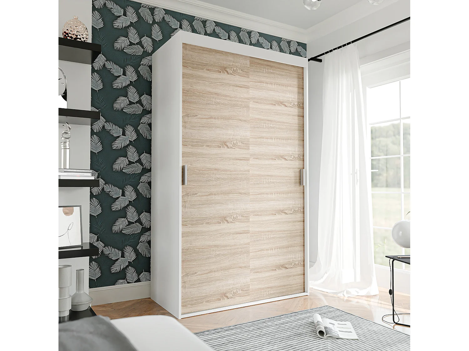 Armoire coulissante à deux portes PEDRI 120 cm – blanc/chêne sonoma