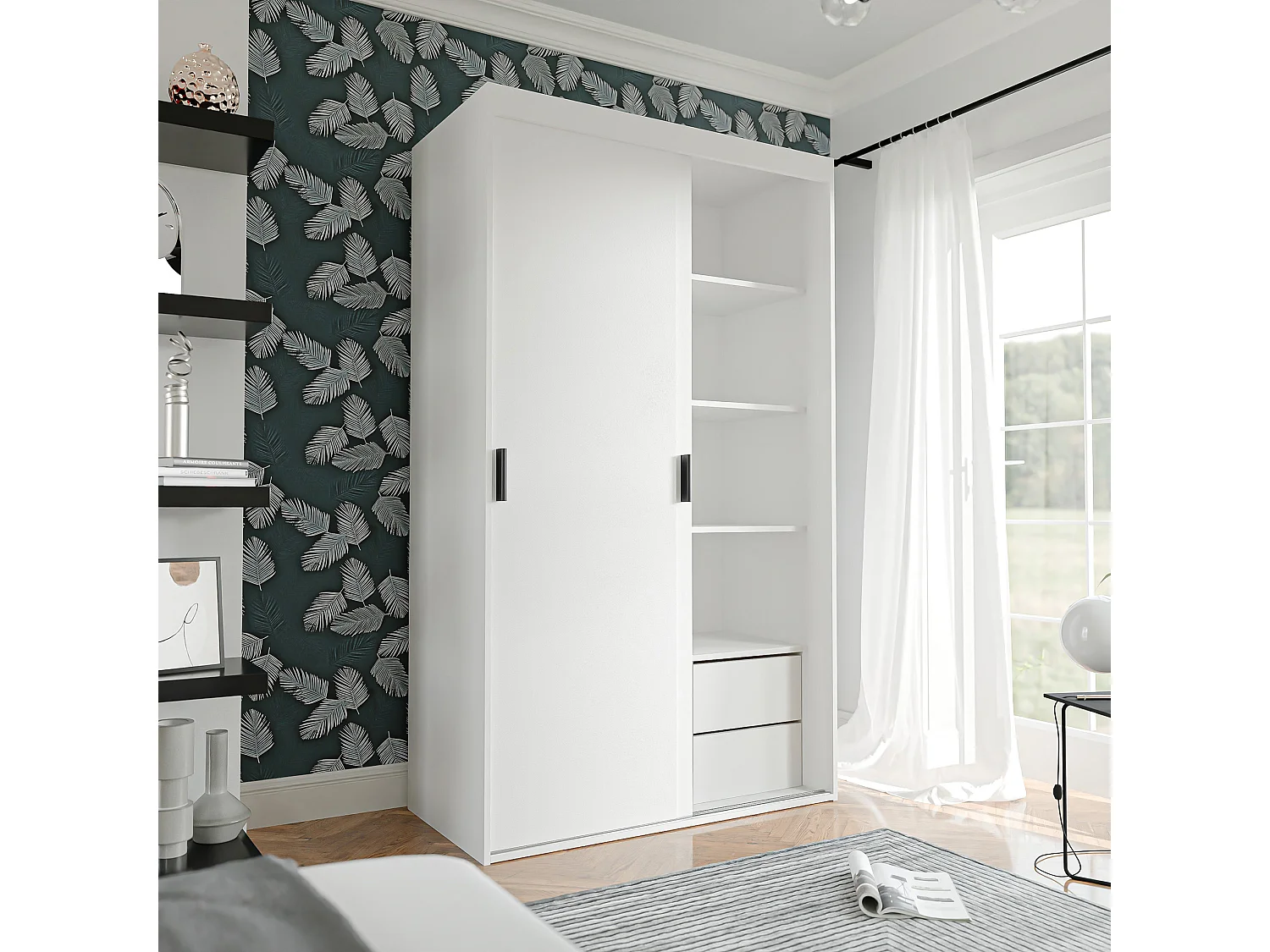 Armoire coulissante blanche à deux portes PEDRI 120 cm