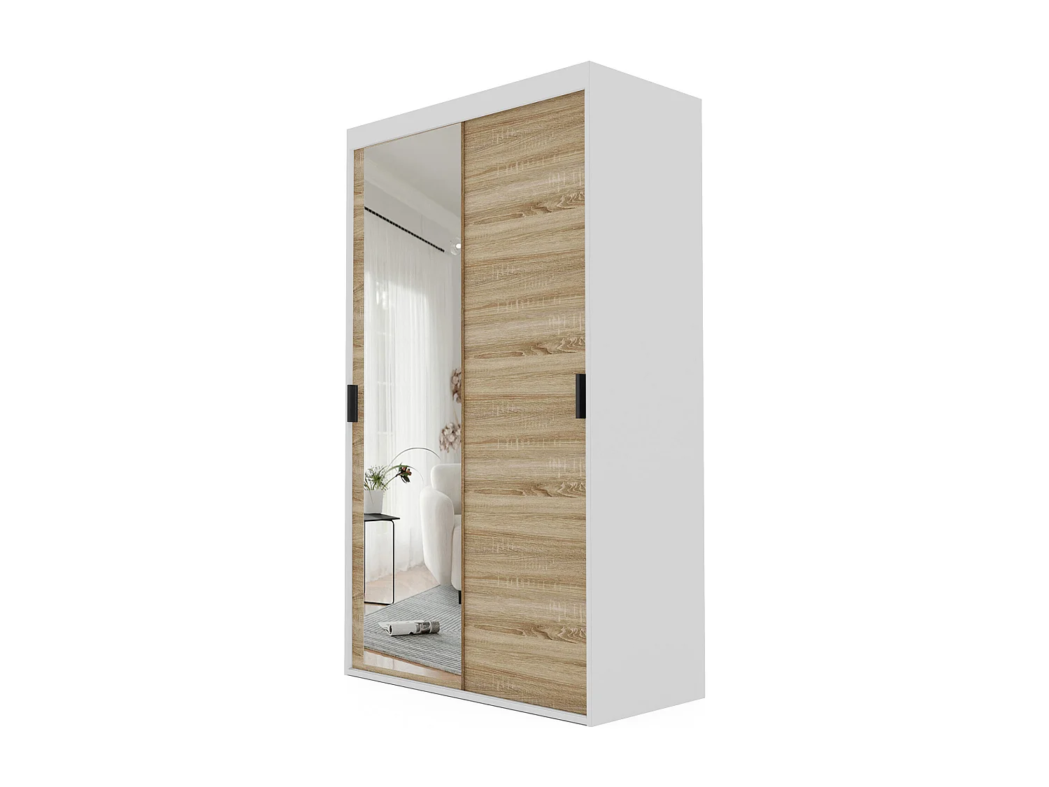 Armoire coulissante à deux portes PEDRI 120 cm – blanc/chêne sonoma