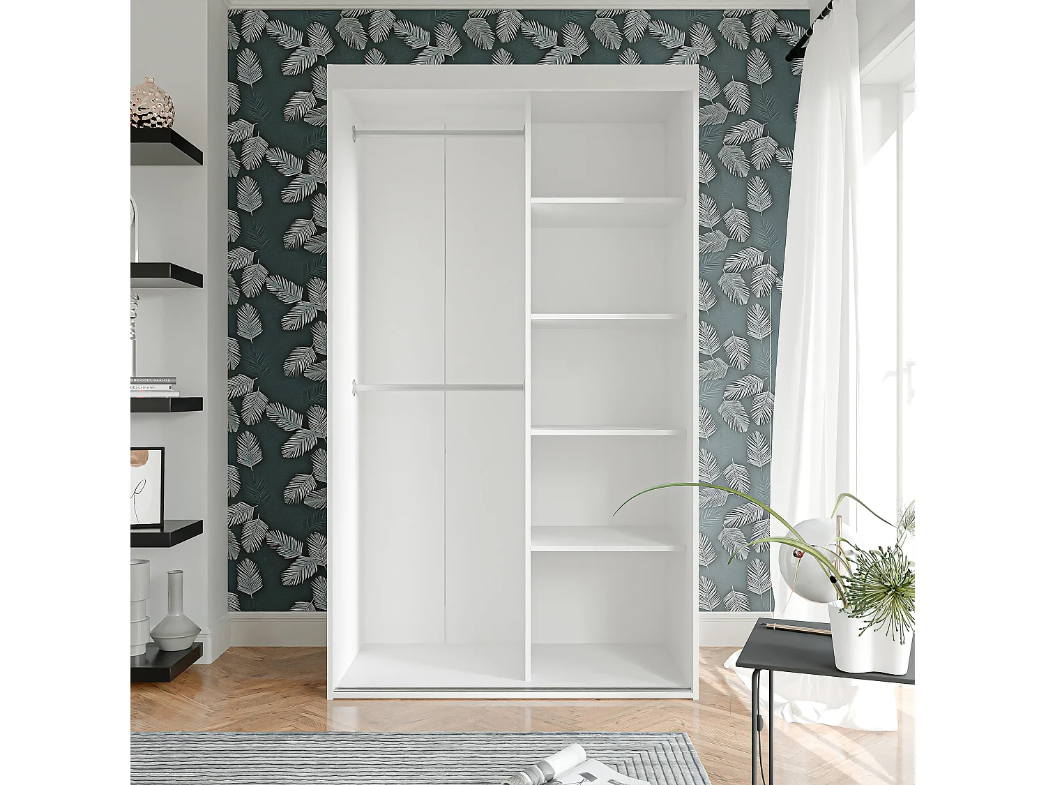 Armoire coulissante à deux portes PEDRI 120 cm – blanc/chêne sonoma