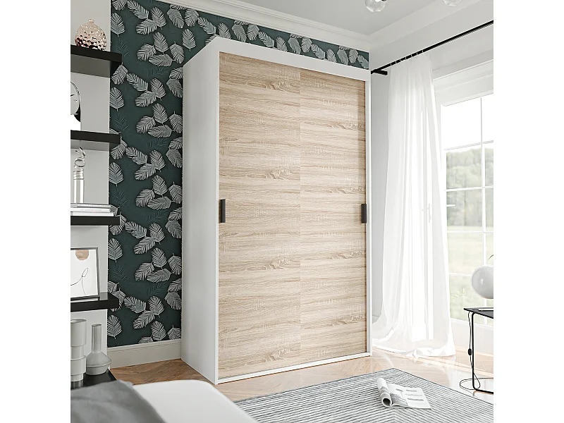 Armoire coulissante à deux portes PEDRI 120 cm – blanc/chêne sonoma