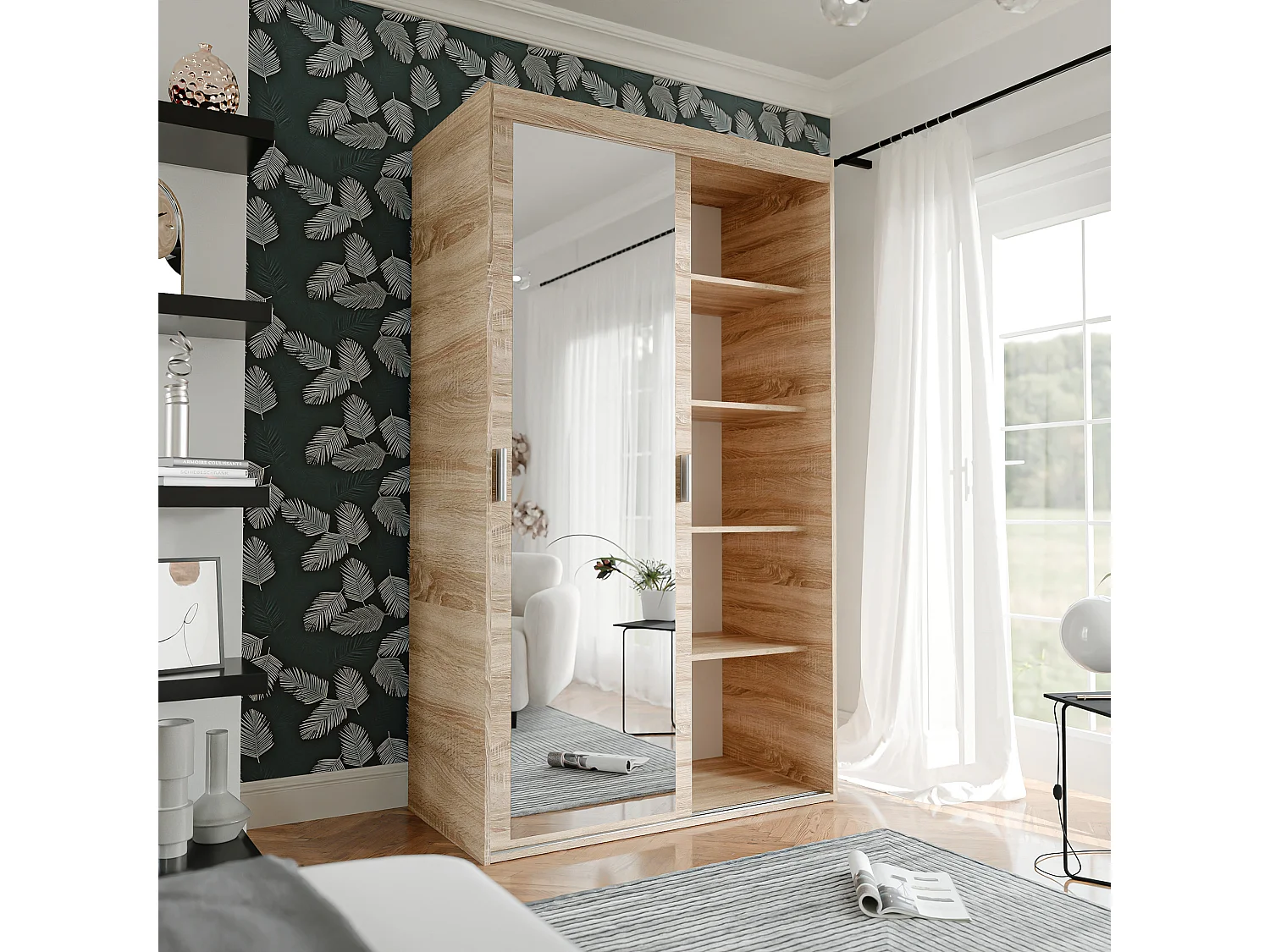 Armoire coulissante à deux portes PEDRI 120 cm couleur chêne sonoma