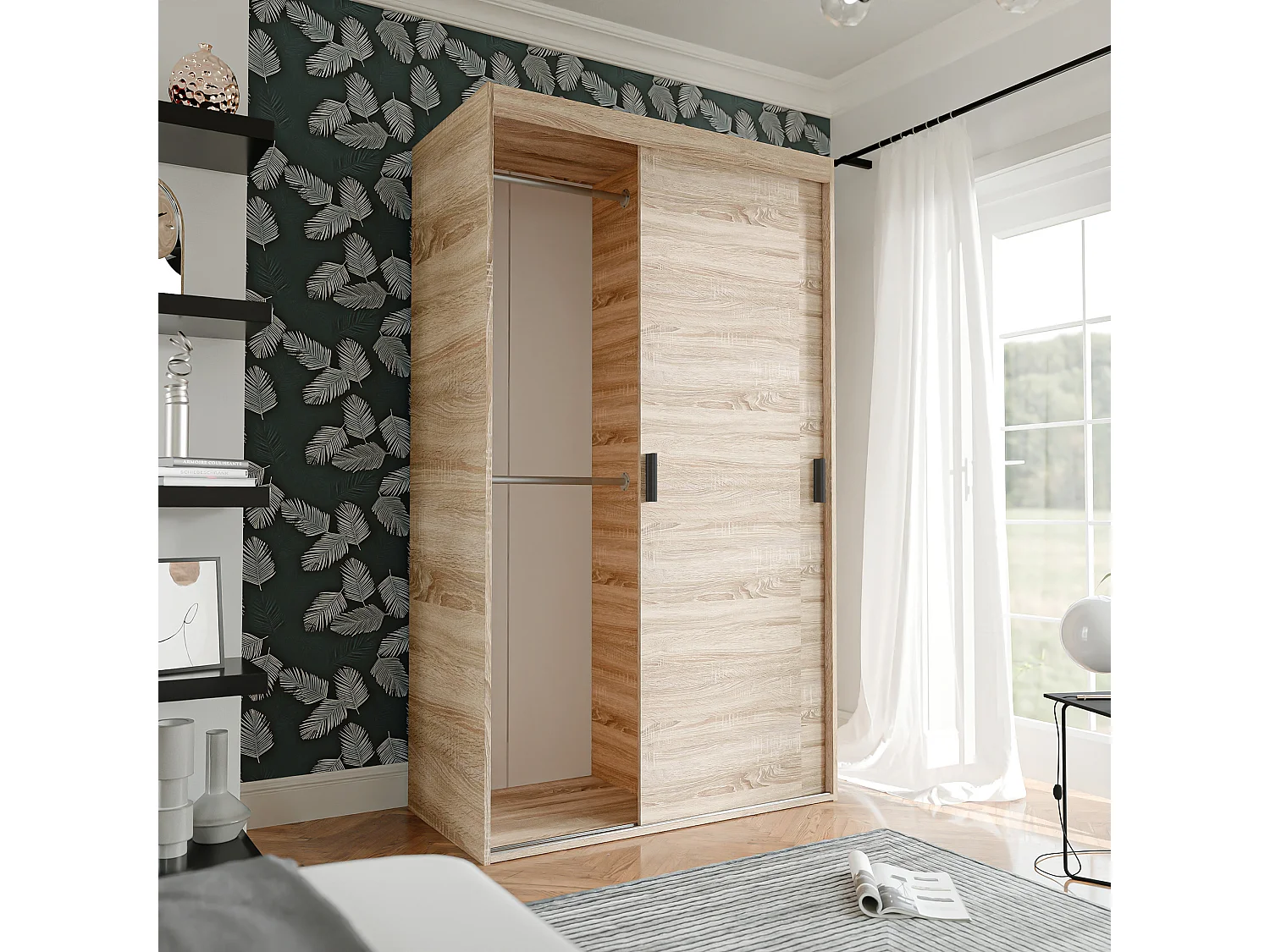 Armoire coulissante à deux portes PEDRI 120 cm couleur chêne sonoma