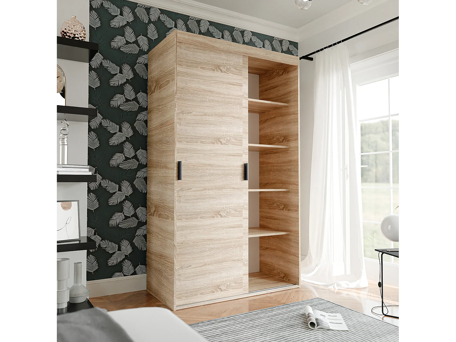 Armoire coulissante à deux portes PEDRI 120 cm couleur chêne sonoma