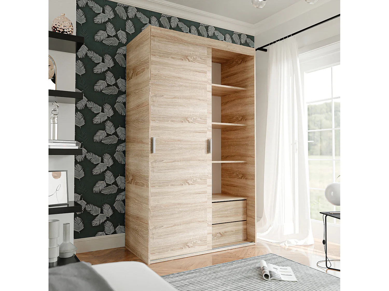 Armoire coulissante à deux portes PEDRI 120 cm couleur chêne sonoma