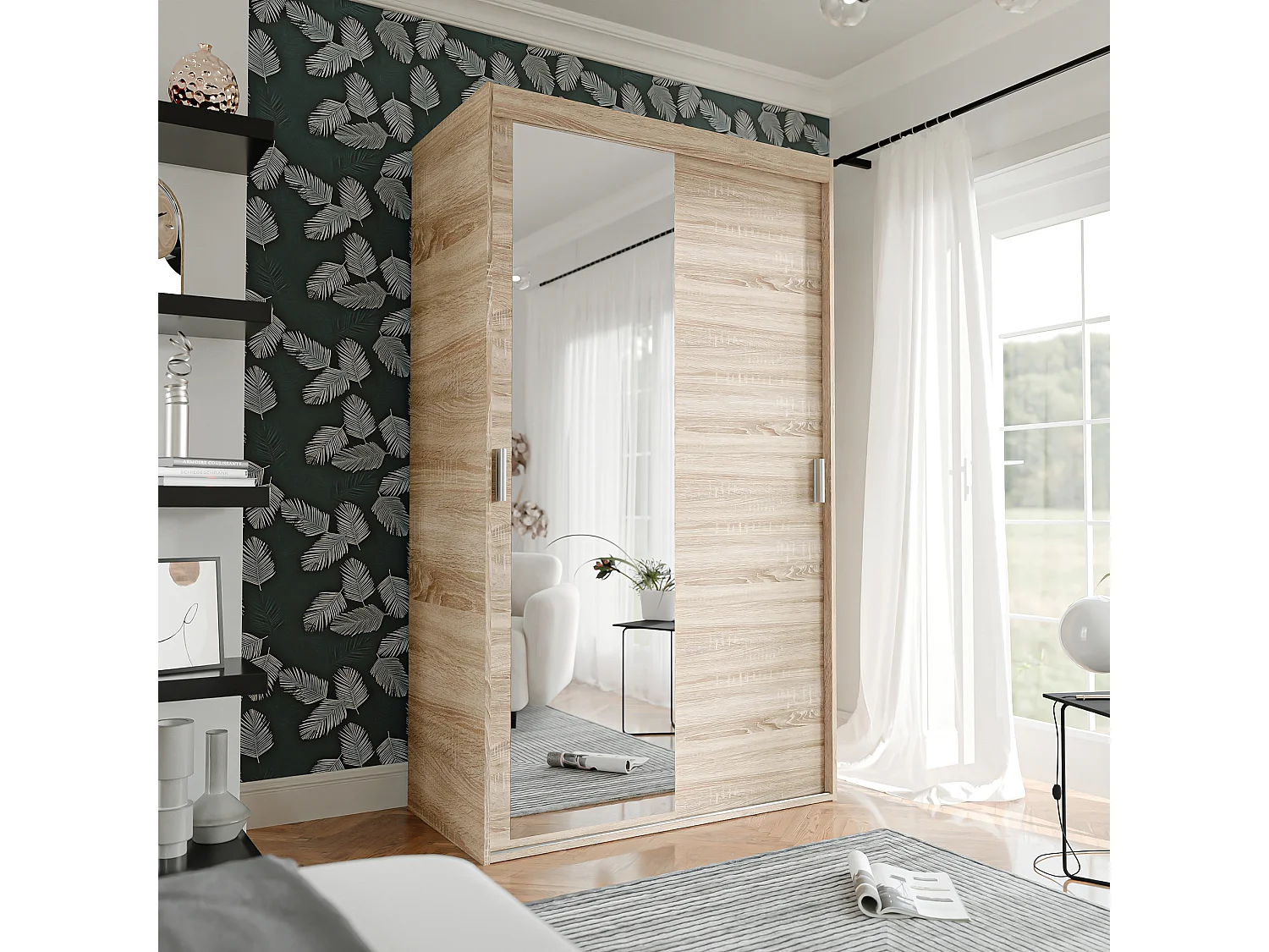 Armoire coulissante à deux portes PEDRI 120 cm couleur chêne sonoma