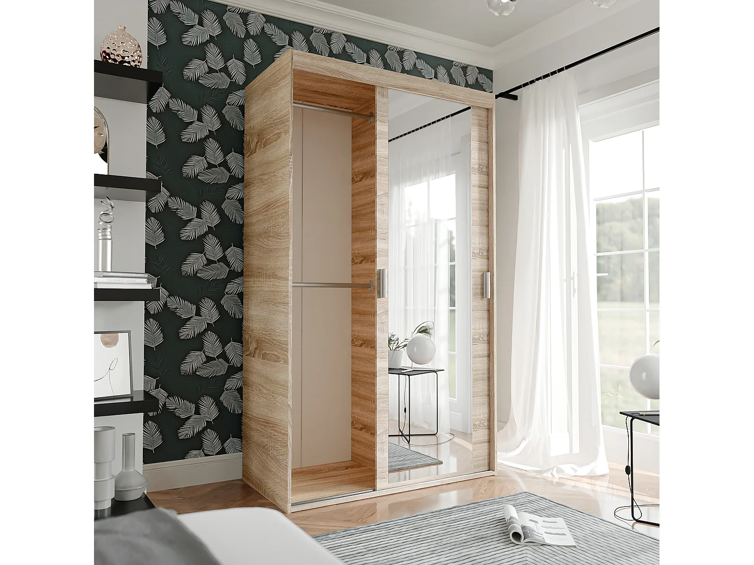 Armoire coulissante à deux portes PEDRI 120 cm couleur chêne sonoma