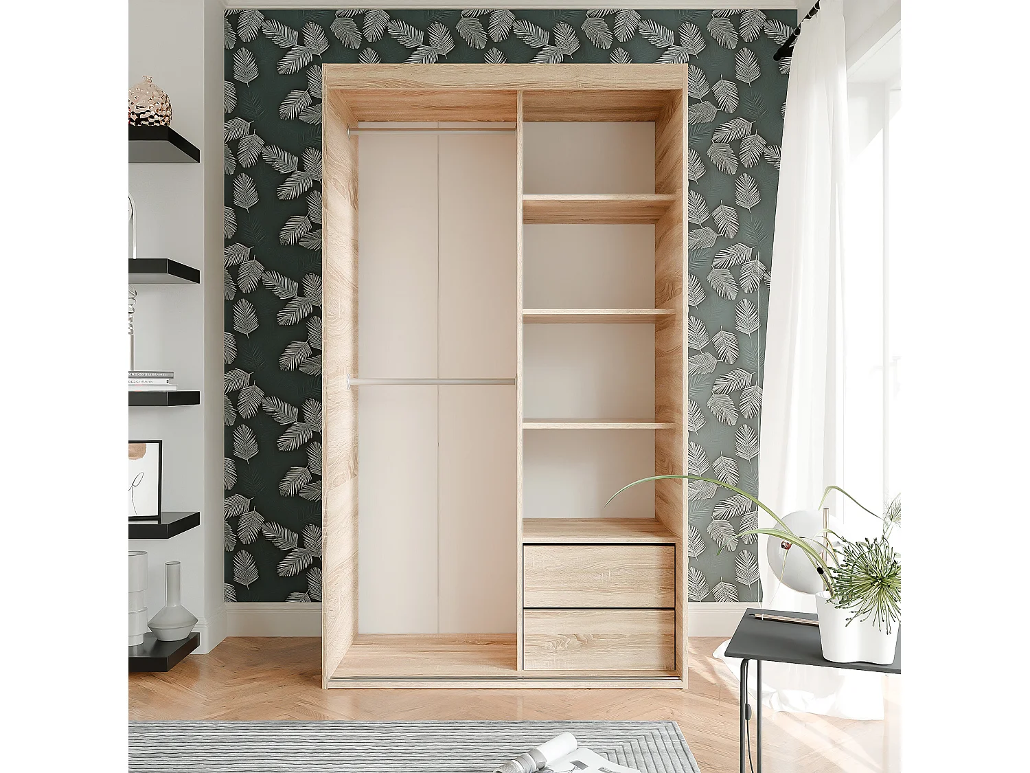 Armoire coulissante à deux portes PEDRI 120 cm couleur chêne sonoma