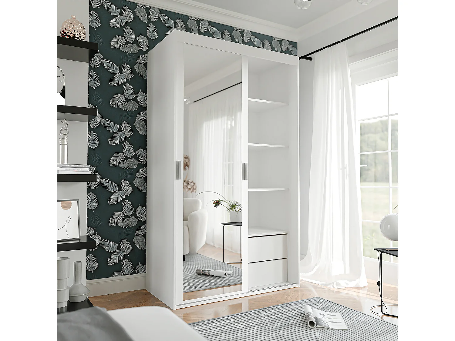 Armoire coulissante blanche à deux portes PEDRI 120 cm