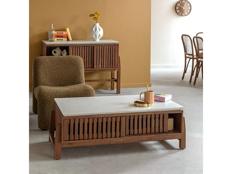 Table basse en bois d'acacia et terrazzo Kaelis