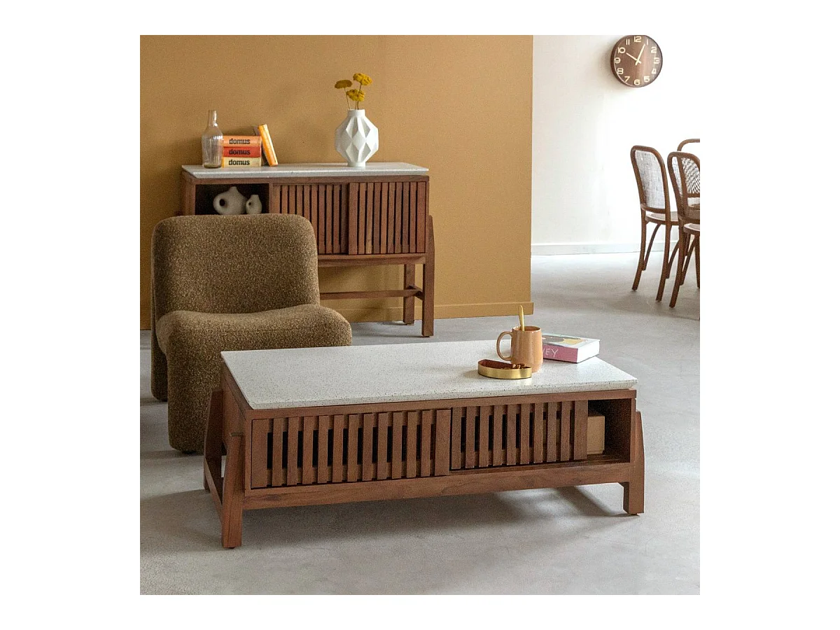 Table basse en bois d'acacia et terrazzo Kaelis