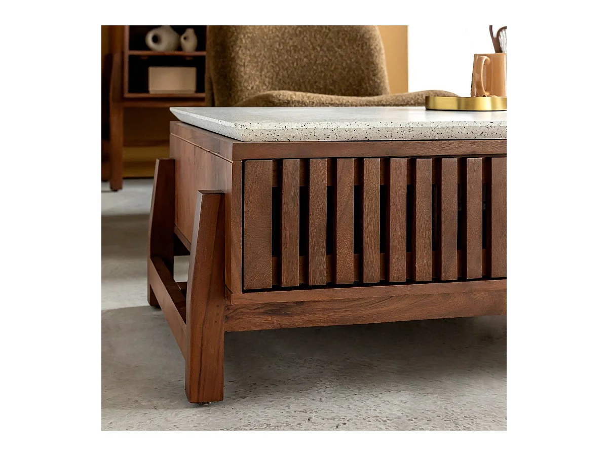 Table basse en bois d'acacia et terrazzo Kaelis