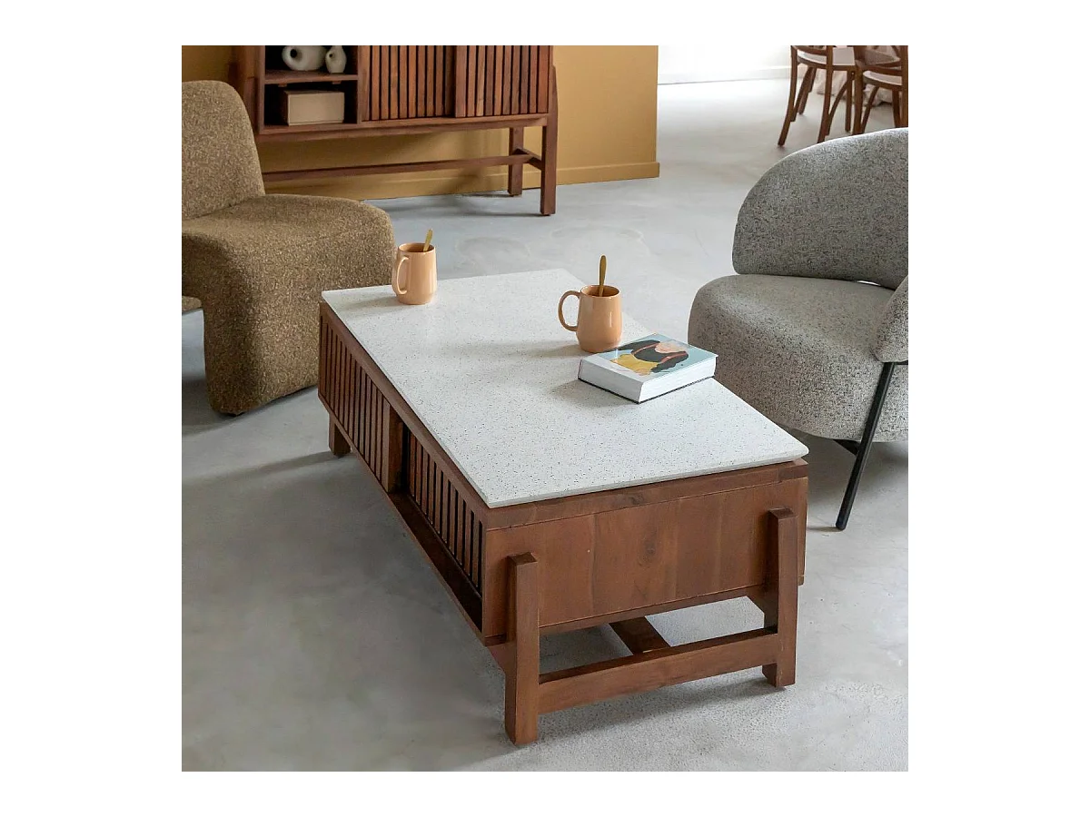 Table basse en bois d'acacia et terrazzo Kaelis