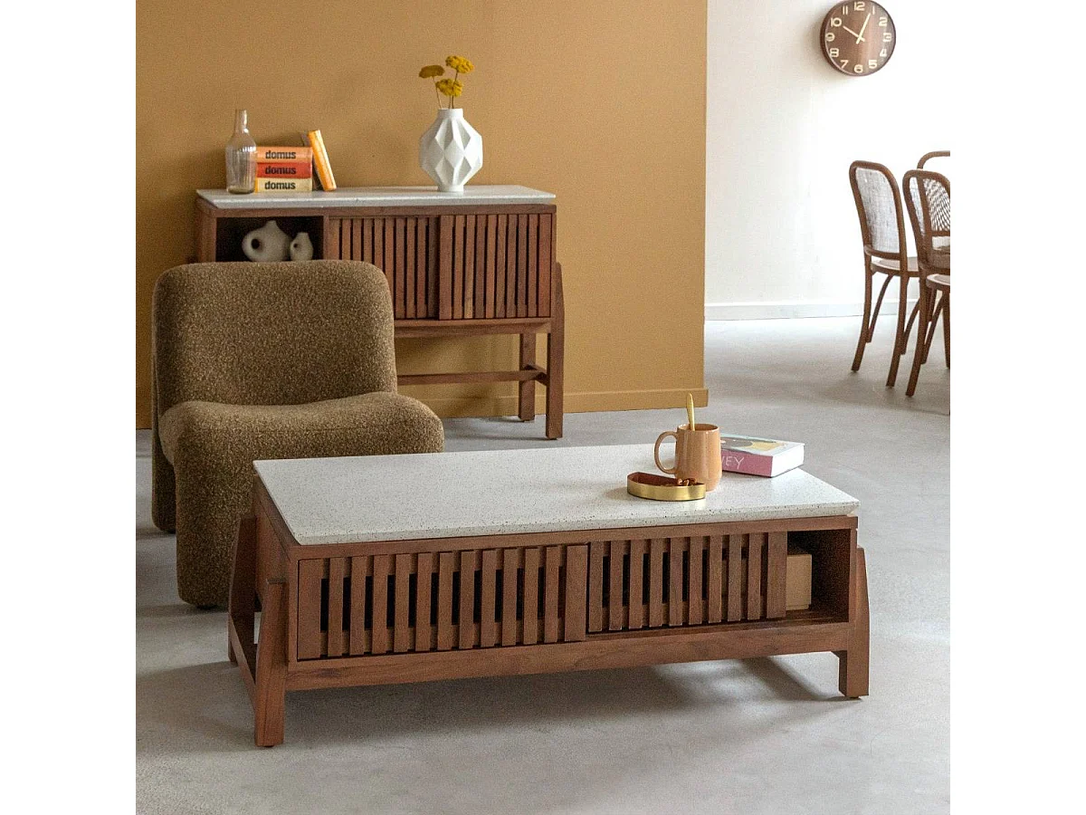 Table basse en bois d'acacia et terrazzo Kaelis