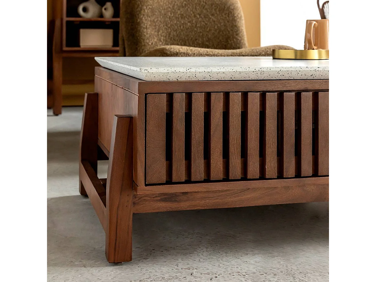 Table basse en bois d'acacia et terrazzo Kaelis