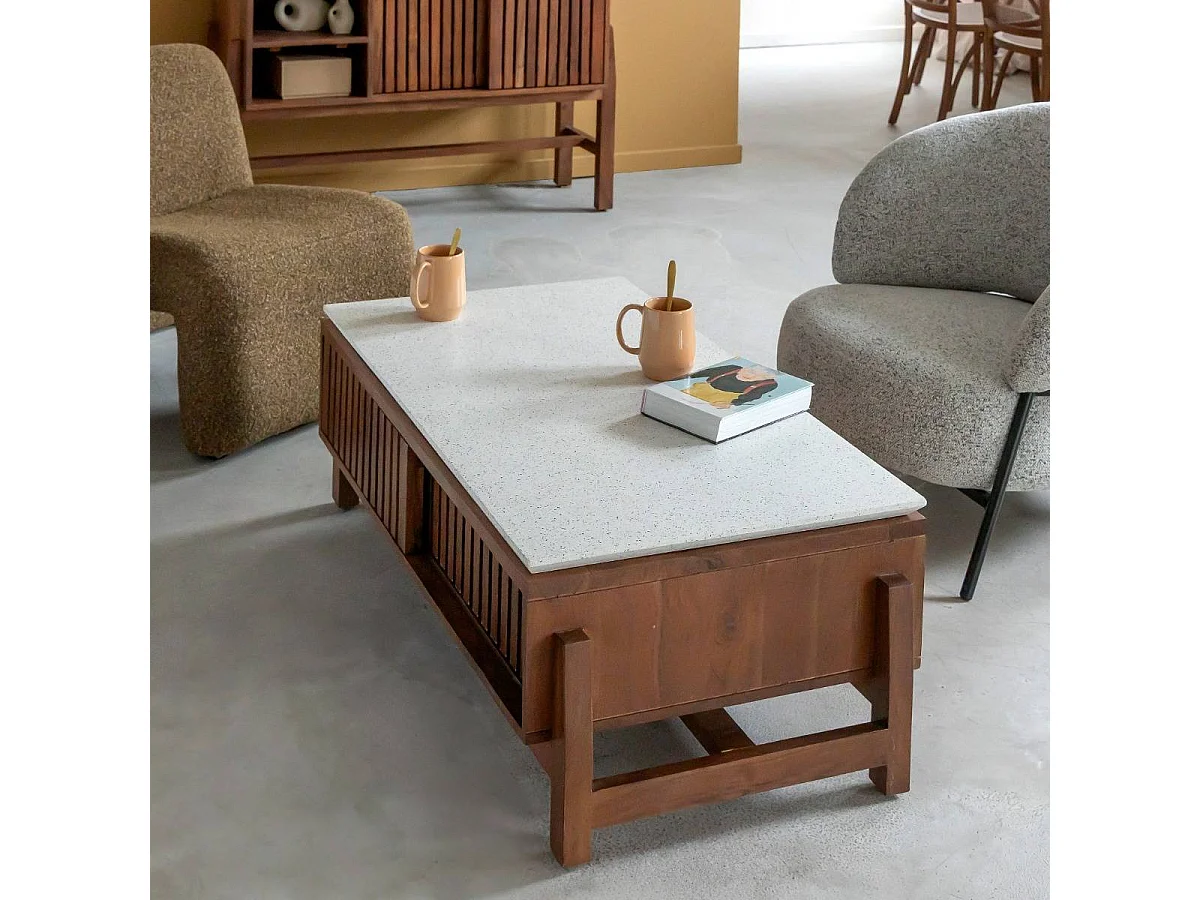 Table basse en bois d'acacia et terrazzo Kaelis