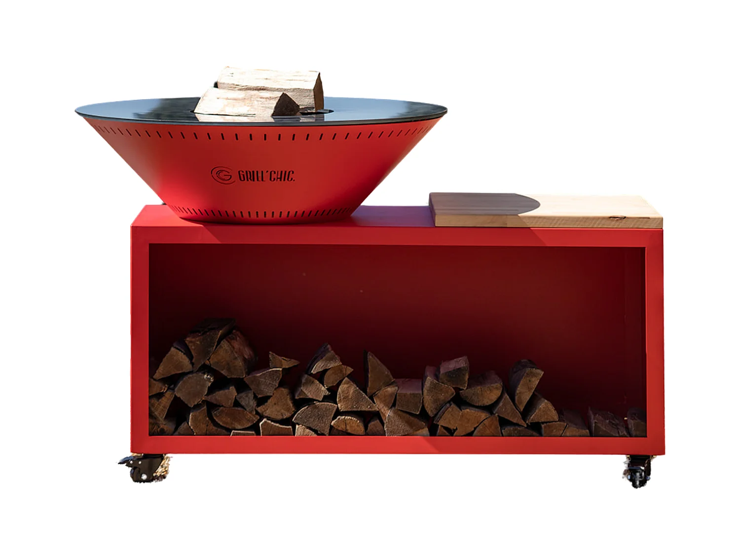 TRADITIONNEL Brasero Double Cuve Acier 83x90cm - Rouge - Petit Modèle le dynamique et fonctionnel, idéal pour des moments conviviaux