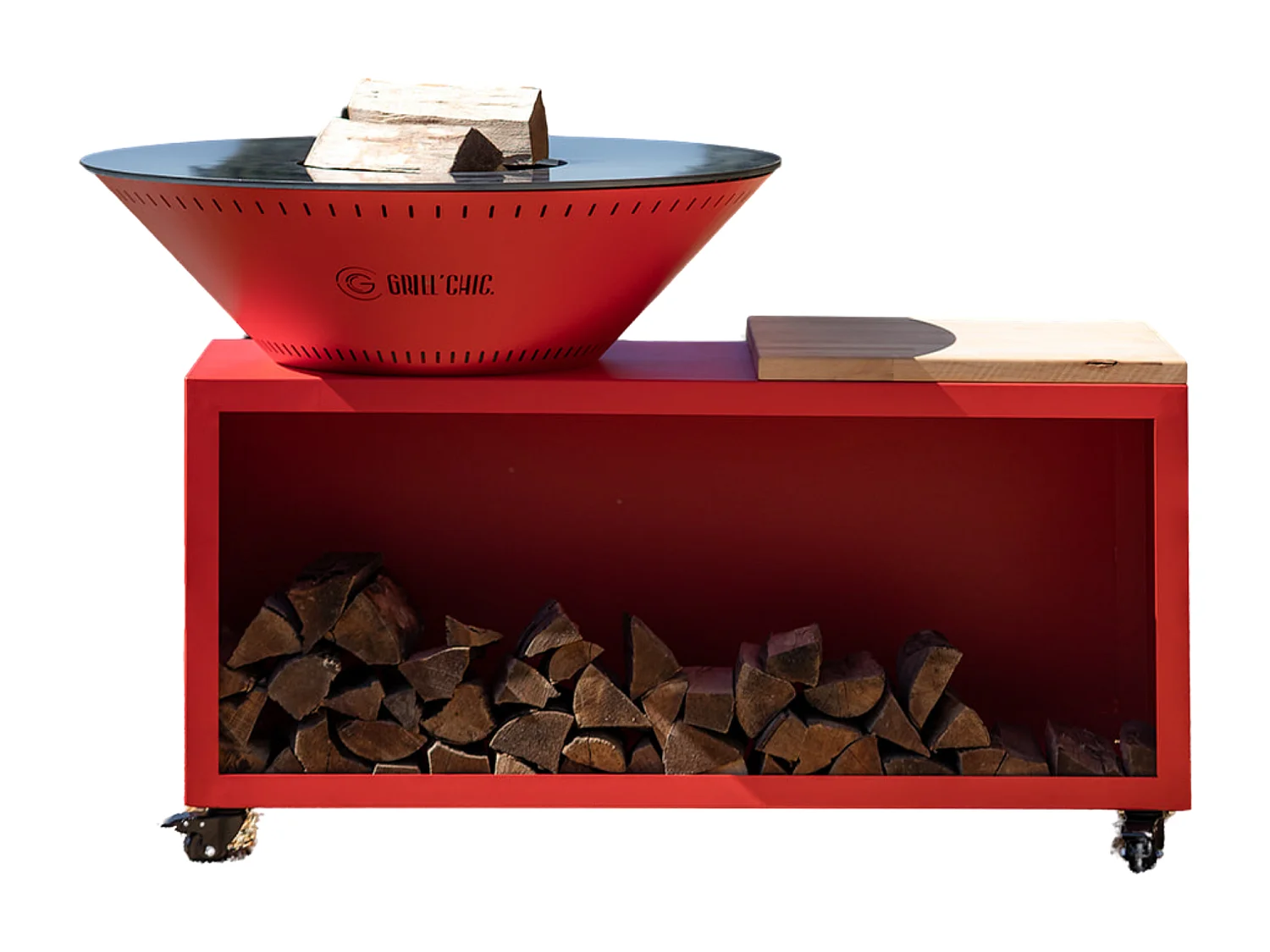 TRADITIONNEL Brasero Double Cuve Acier 83x90cm - Rouge - Petit Modèle le dynamique et fonctionnel, idéal pour des moments conviviaux