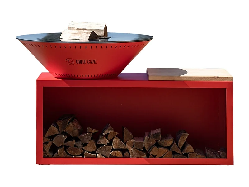 TRADITIONNEL Brasero Double Cuve Acier 83x90cm - Rouge - Petit Modèle le dynamique et fonctionnel, idéal pour des moments conviviaux