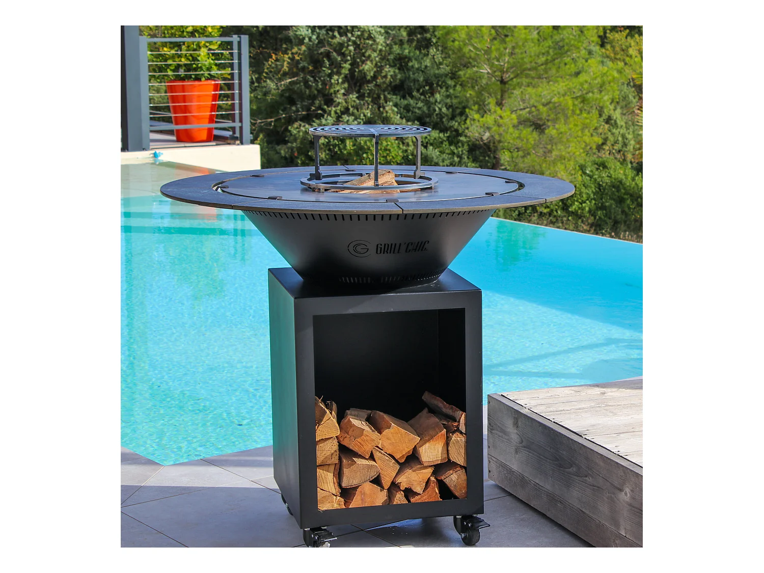 CLASSIQUE Brasero  Double Cuve Acier 103x90cm - Anthracite - Élégant et moderne, parfait pour un extérieur raffiné