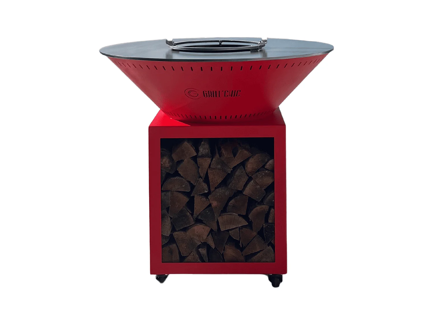 CLASSIQUE Brasero Double Cuve Acier 83x90cm - Rouge - Une touche de couleur et d'élégance pour vos espaces extérieurs