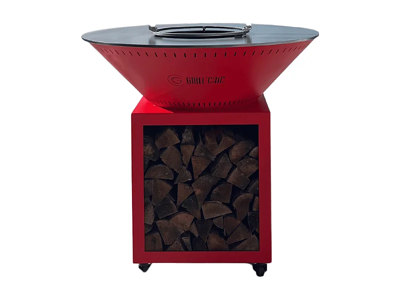 Braséro CLASSIQUE Double Cuve Acier 83x90cm - Rouge - Une touche de couleur et d'élégance pour vos espaces extérieurs