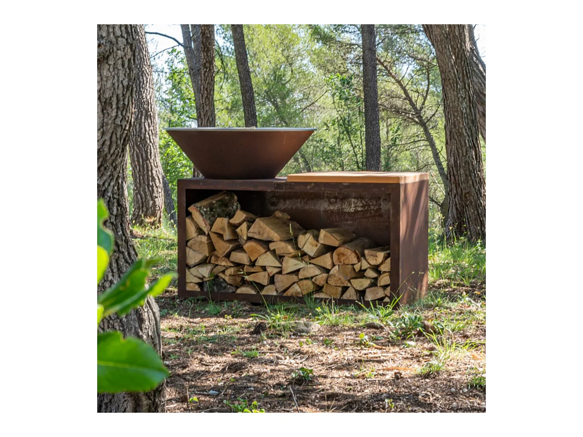 Pack Découverte Brasero TRADITIONNEL Simple Cuve Corten 103x90cm - Un brasero généreux et rustique pour une cuisine bois authentique en extérieur