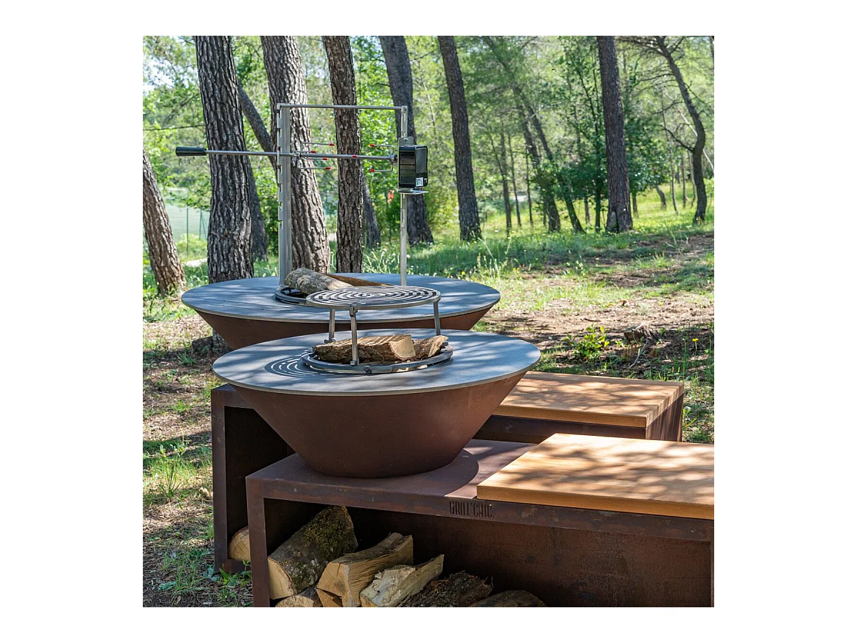 Pack Découverte Brasero TRADITIONNEL Simple Cuve Corten 103x90cm - Un brasero généreux et rustique pour une cuisine bois authentique en extérieur