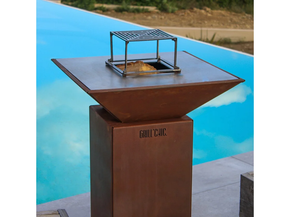Pack Découverte Brasero AUVERGNAT Corten Simple Cuve Rond 62x76 cm - Avec rangement bois - Un brasero rond et rustique pour des soirées chaleureuses au feu de bois