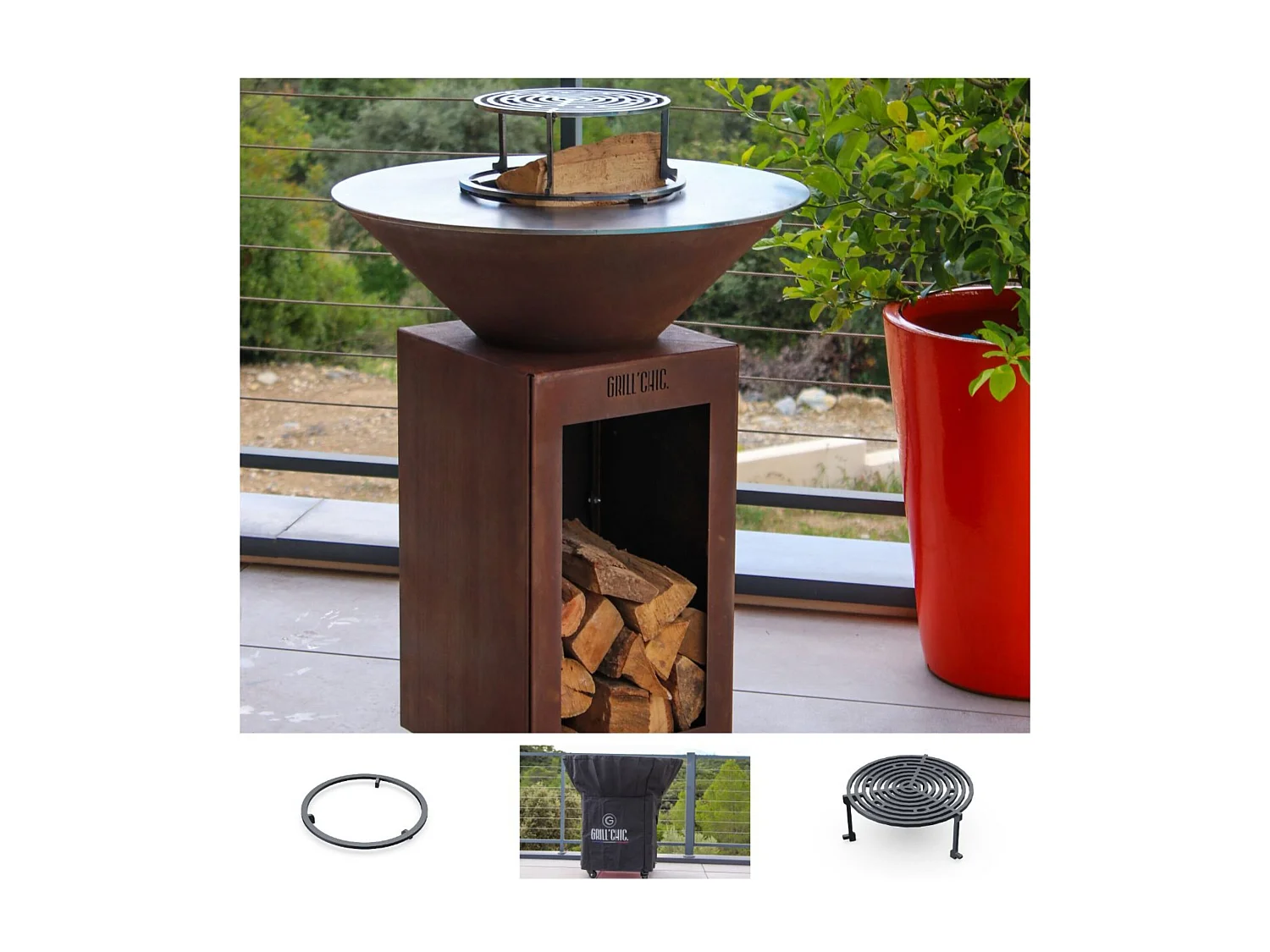 Pack Printemps Brasero Cevenol Corten Bois Rond 74 Simple Cuve