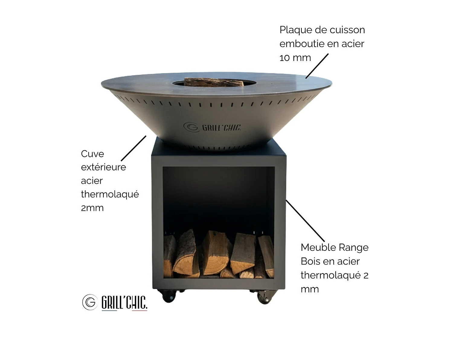 Brasero Classique Acier 83 Gris Anthracite Double Cuve