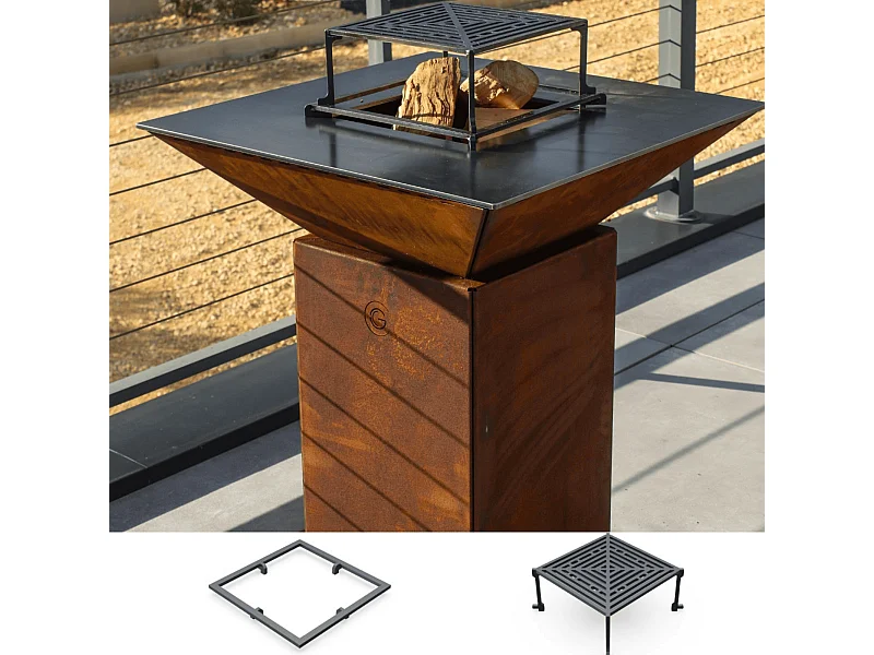 Pack Découverte Brasero CEVENOL Simple Cuve Corten Carré 74x90 cm - Sans rangement bois - Un brasero carré et minimaliste au design brut pour sublimer vos repas en