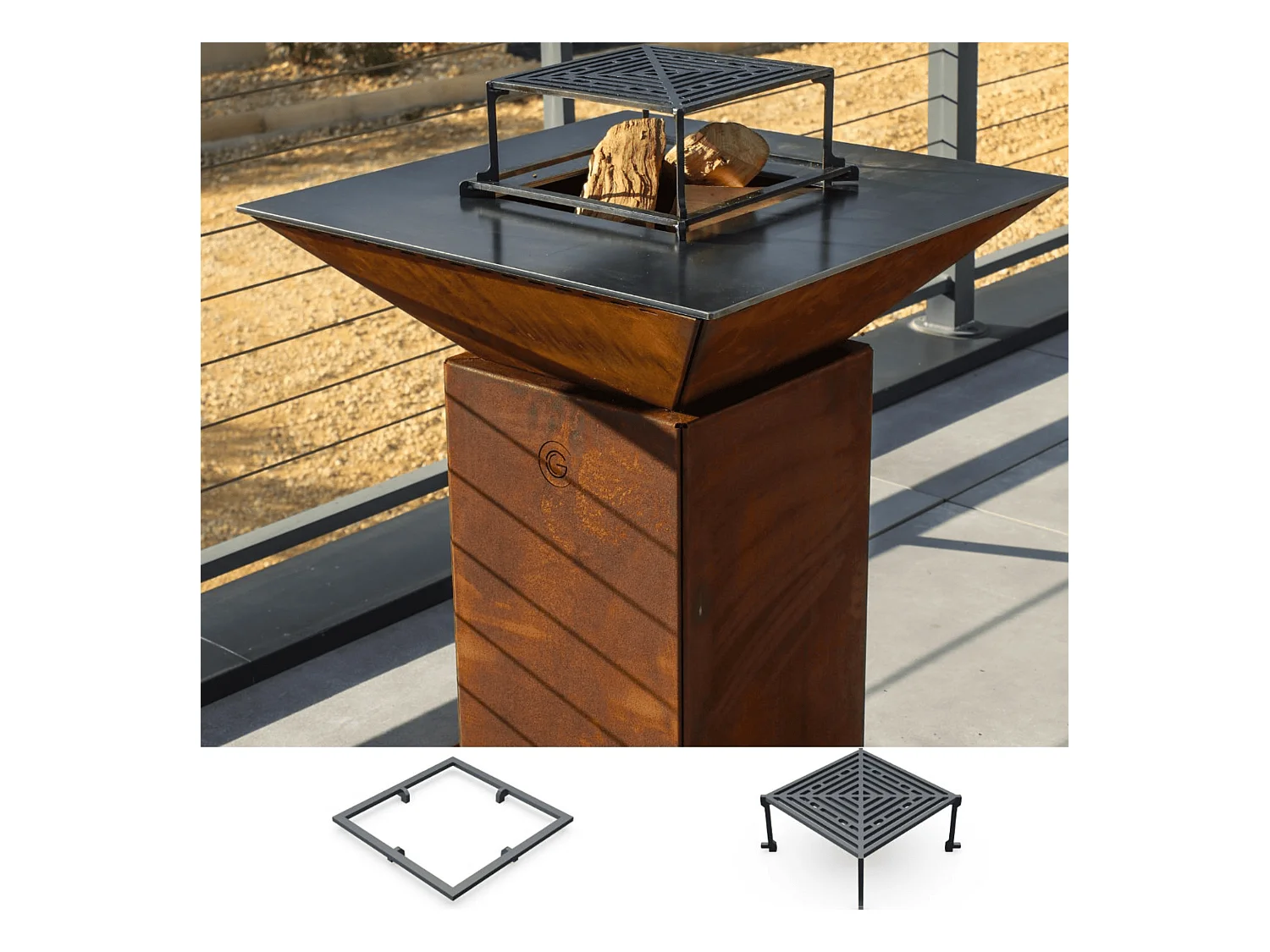 Pack Découverte Brasero CEVENOL Simple Cuve Corten Carré 74x90 cm - Sans rangement bois - Un brasero carré et minimaliste au design brut pour sublimer vos repas en