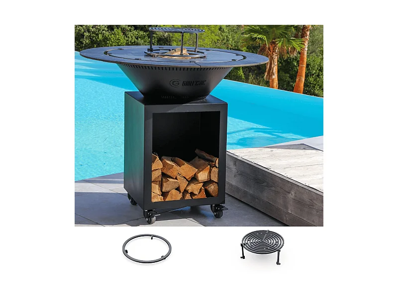 Pack Découverte Brasero CLASSIQUE Double Cuve Acier Thermolaqué 83x90cm - Noir - Un brasero élégant et performant pour un espace extérieur réduit