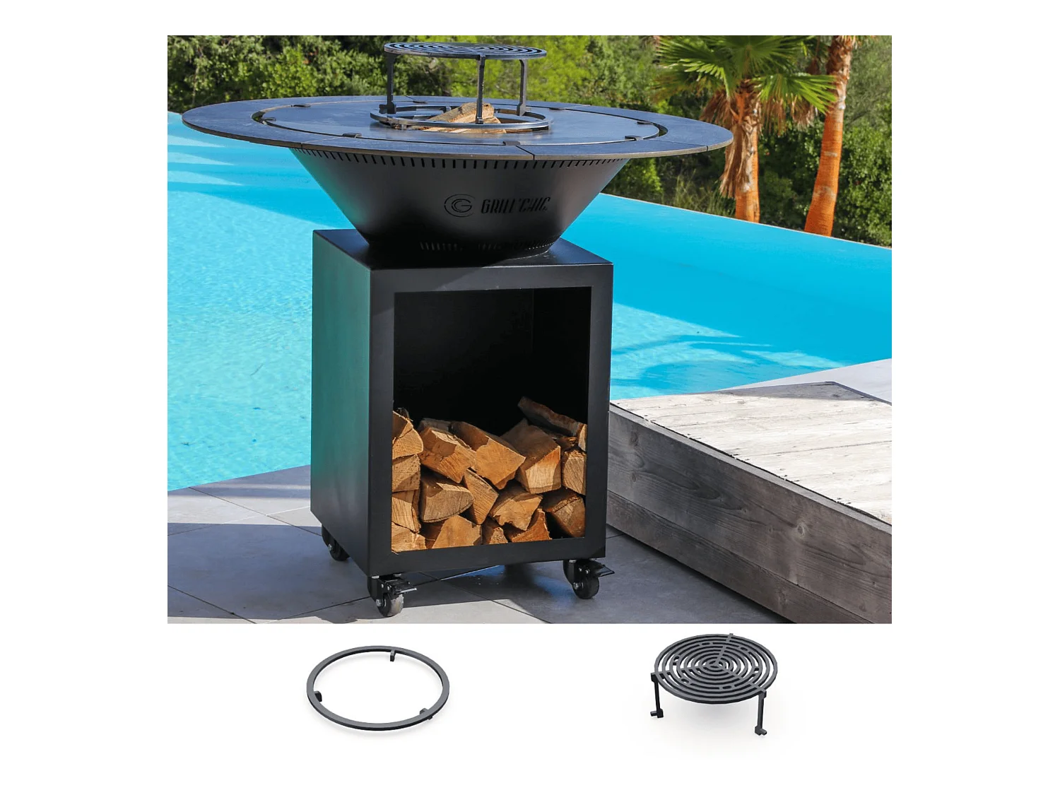 Pack Découverte Brasero CLASSIQUE Double Cuve Acier Thermolaqué 83x90cm - Noir - Un brasero élégant et performant pour un espace extérieur réduit