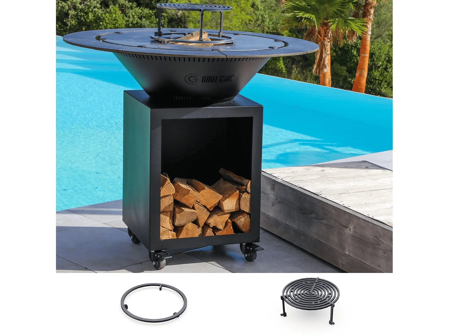 Pack Découverte Brasero CLASSIQUE Double Cuve Acier Thermolaqué 83x90cm - Noir - Un brasero élégant et performant pour un espace extérieur réduit