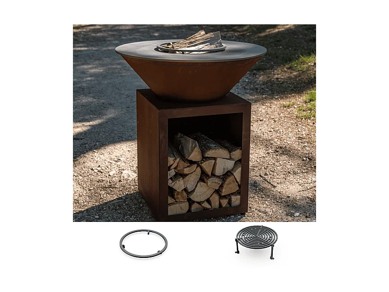Pack Découverte Brasero CLASSIQUE Simple Cuve Corten 103x90cm - Un brasero traditionnel en Corten pour des grillades d'extérieur pleines de caractère