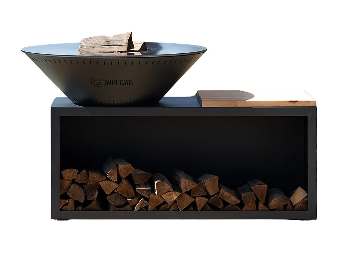 TRADITIONNEL Brasero Double Cuve Acier 103x90cm - Anthracite - Design élégant et spacieux pour vos soirées en extérieur