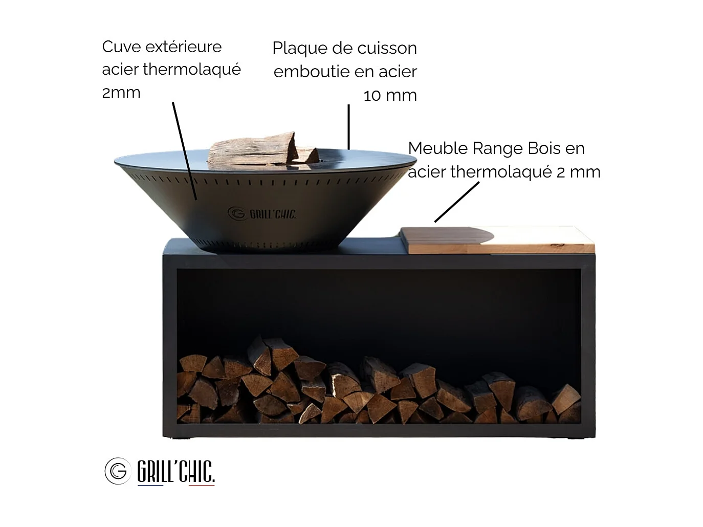 TRADITIONNEL Brasero Double Cuve Acier 103x90cm - Anthracite - Design élégant et spacieux pour vos soirées en extérieur